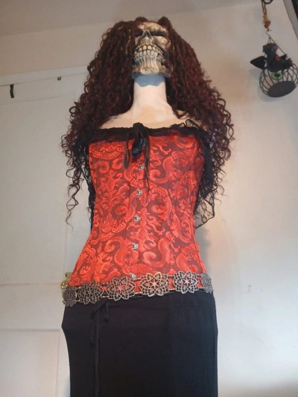 Red Black Gothic Brocade Corset Top 3XL